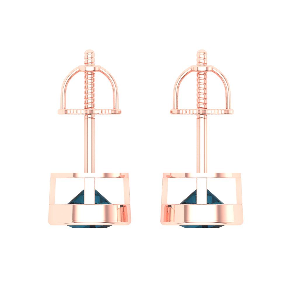 1 ctw London Blue Topaz Studs Earrings | 5.0mm Round Cut White Gold Screw back | December Birthstone