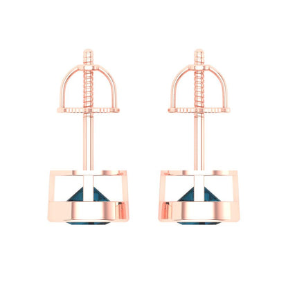 1 ctw London Blue Topaz Studs Earrings | 5.0mm Round Cut White Gold Screw back | December Birthstone