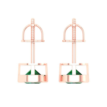 1 ctw Emerald Studs Earrings | 5.0mm Round Cut White Gold Screw back | May Birthstone