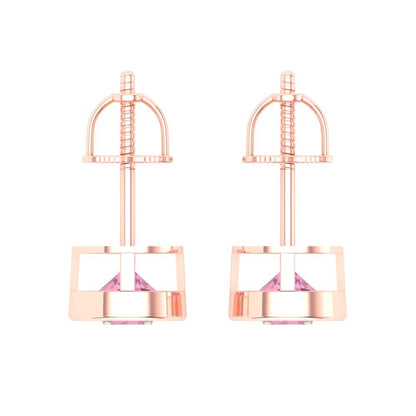 1 ctw Pink Zirconia Studs Earrings | 5.0mm Round Cut White Gold Screw back | April Birthstone