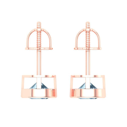 1 ctw Blue Zirconia Studs Earrings | 5.0mm Round Cut White Gold Screw back | April Birthstone