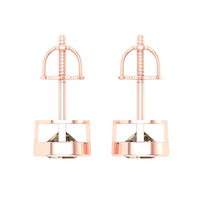 1 ctw Champagne Studs Earrings | 5.0mm Round Cut White Gold Screw back | April Birthstone
