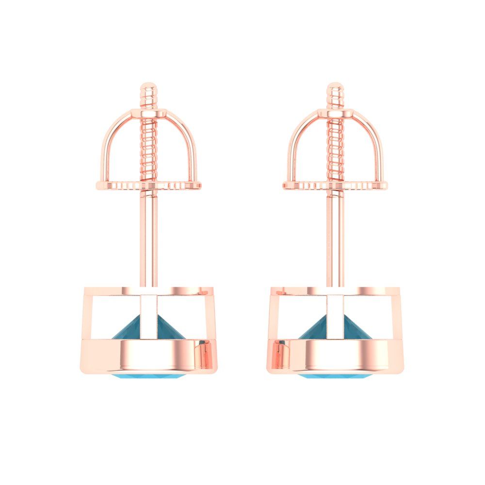1 ctw Turquoise Studs Earrings | 5.0mm Round Cut White Gold Screw back | December Birthstone