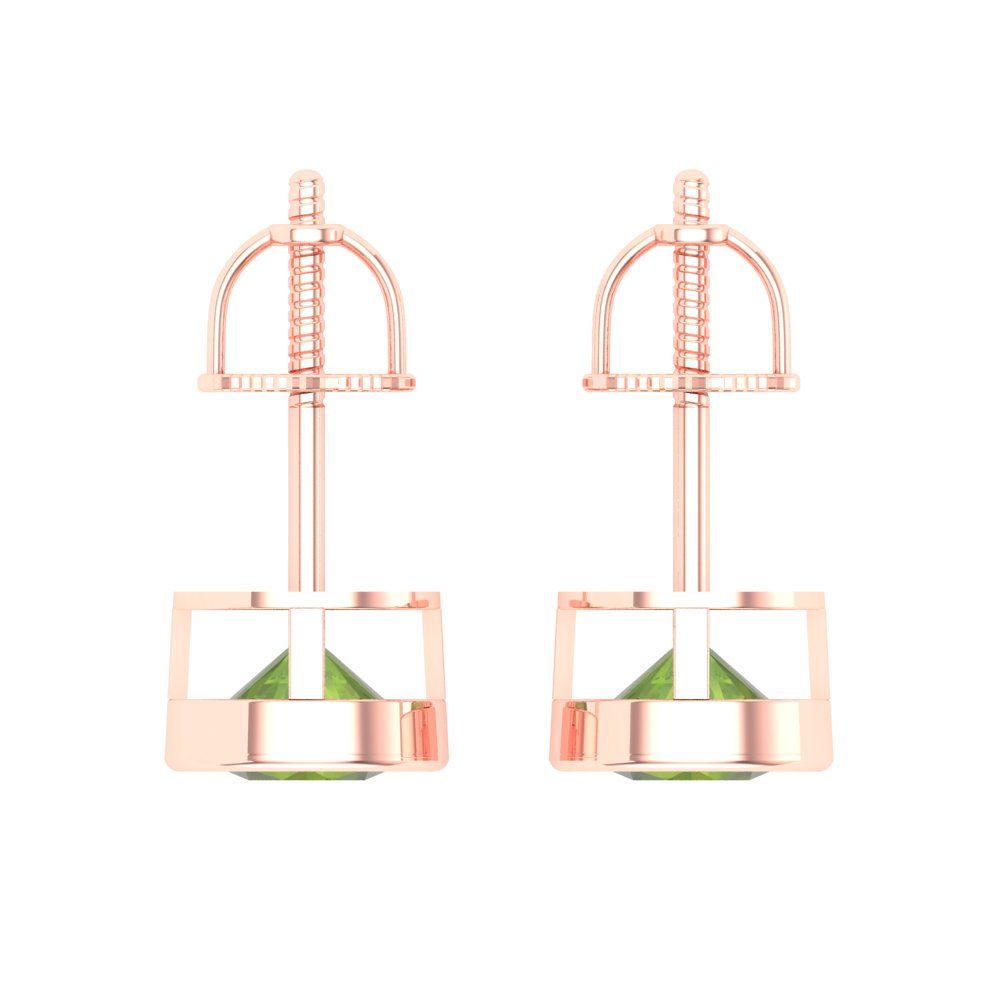 1 ctw Peridot Studs Earrings | 5.0mm Round Cut White Gold Screw back | August Birthstone