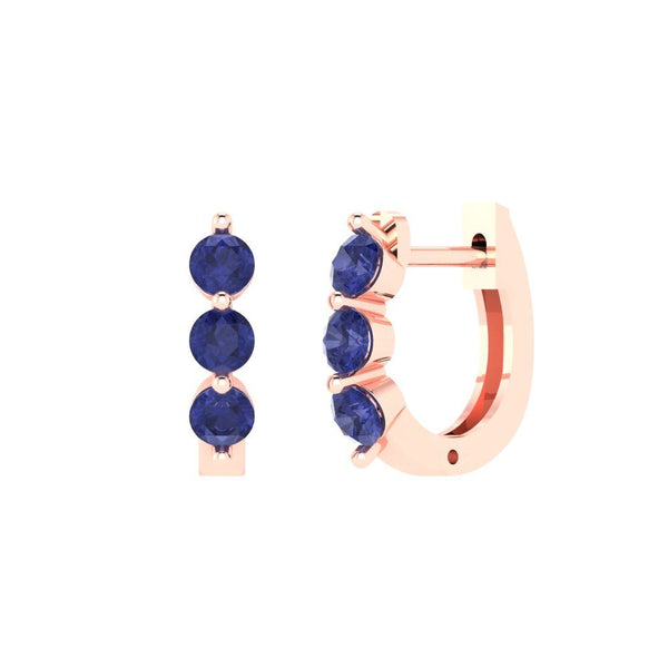 0.48 ct Brilliant Round Cut Hoop Simulated Tanzanite Stone Rose Gold Earrings Lever Back