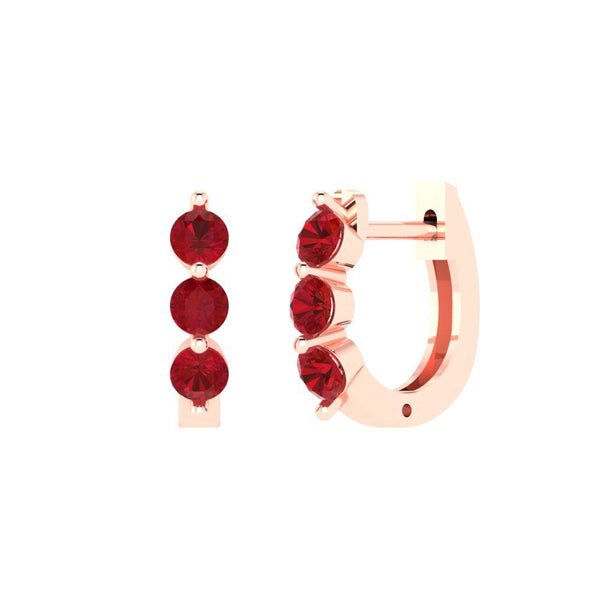 0.48 ct Brilliant Round Cut Hoop Simulated Pink Tourmaline Stone Rose Gold Earrings Lever Back