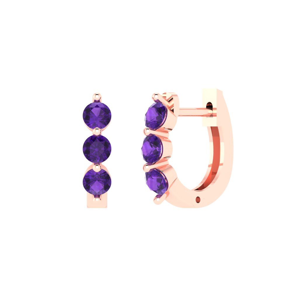 0.48cttw Amethyst Gold-Plated 925 Silver Lever Back Hoop Earrings