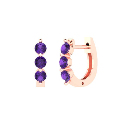 0.48cttw Amethyst Gold-Plated 925 Silver Lever Back Hoop Earrings