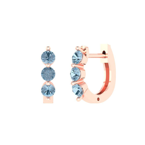 0.48 ct Brilliant Round Cut Hoop Natural Swiss Blue Topaz Stone Rose Gold Earrings Lever Back