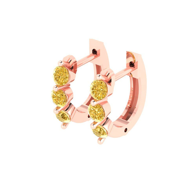 0.48 ct Brilliant Round Cut Hoop Yellow Simulated Diamond Stone Rose Gold Earrings Lever Back
