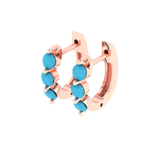0.48 ct Brilliant Round Cut Hoop Simulated Turquoise Stone Rose Gold Earrings Lever Back