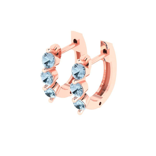 0.48 ct Brilliant Round Cut Hoop Natural Swiss Blue Topaz Stone Rose Gold Earrings Lever Back
