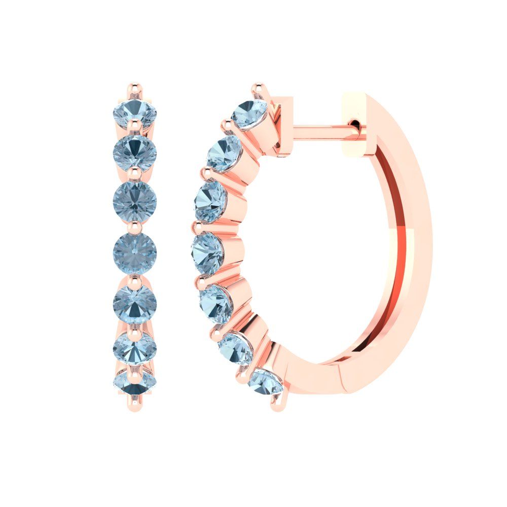 0.84cttw Aquamarine Gold-Plated 925 Silver Lever Back Hoop Earrings