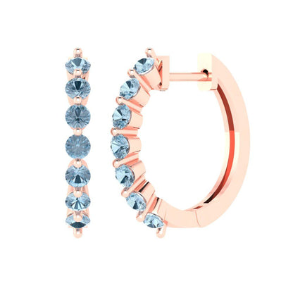 0.84cttw Aquamarine Gold-Plated 925 Silver Lever Back Hoop Earrings