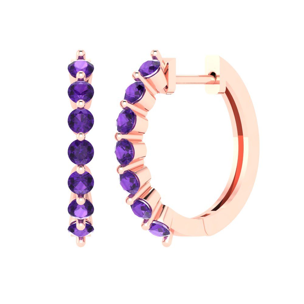 0.84cttw Amethyst Gold-Plated 925 Silver Lever Back Hoop Earrings