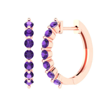 0.84cttw Amethyst Gold-Plated 925 Silver Lever Back Hoop Earrings
