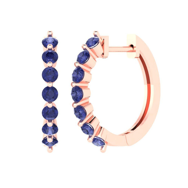 0.7 ct Brilliant Round Cut Hoop Simulated Tanzanite Stone Rose Gold Earrings Lever Back