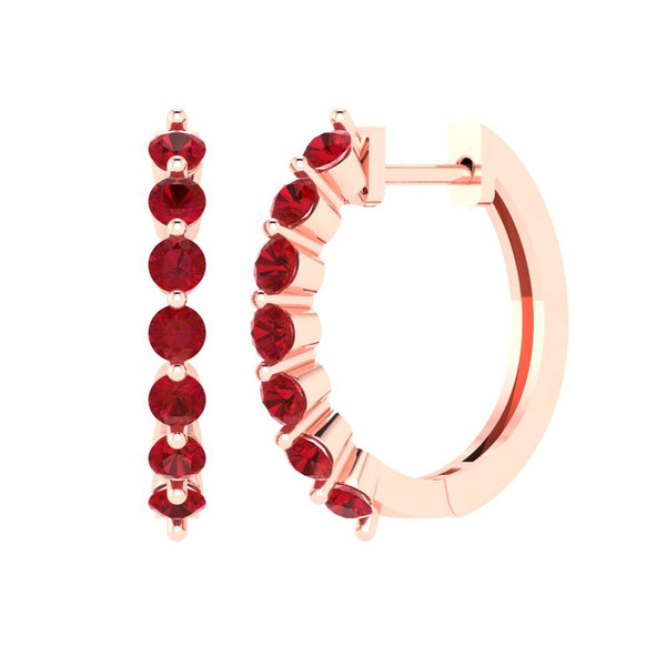 0.7 ct Brilliant Round Cut Hoop Simulated Pink Tourmaline Stone Rose Gold Earrings Lever Back