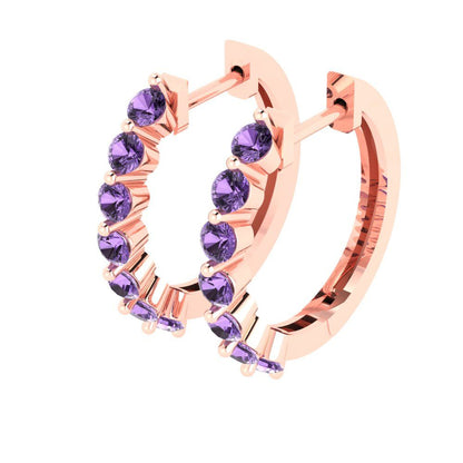 0.84cttw Alexandrite Gold-Plated 925 Silver Lever Back Hoop Earrings
