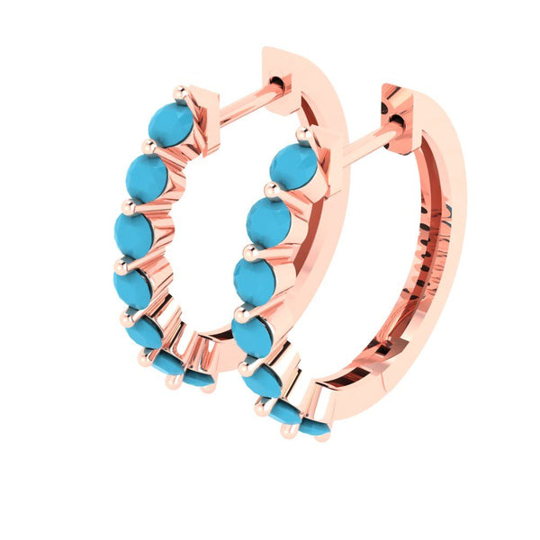0.7 ct Brilliant Round Cut Hoop Simulated Turquoise Stone Rose Gold Earrings Lever Back