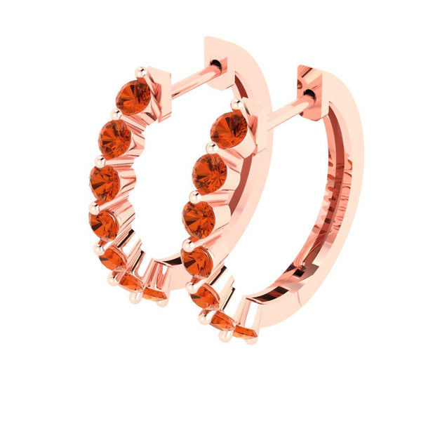 0.7 ct Brilliant Round Cut Hoop Red Simulated Diamond Stone Rose Gold Earrings Lever Back