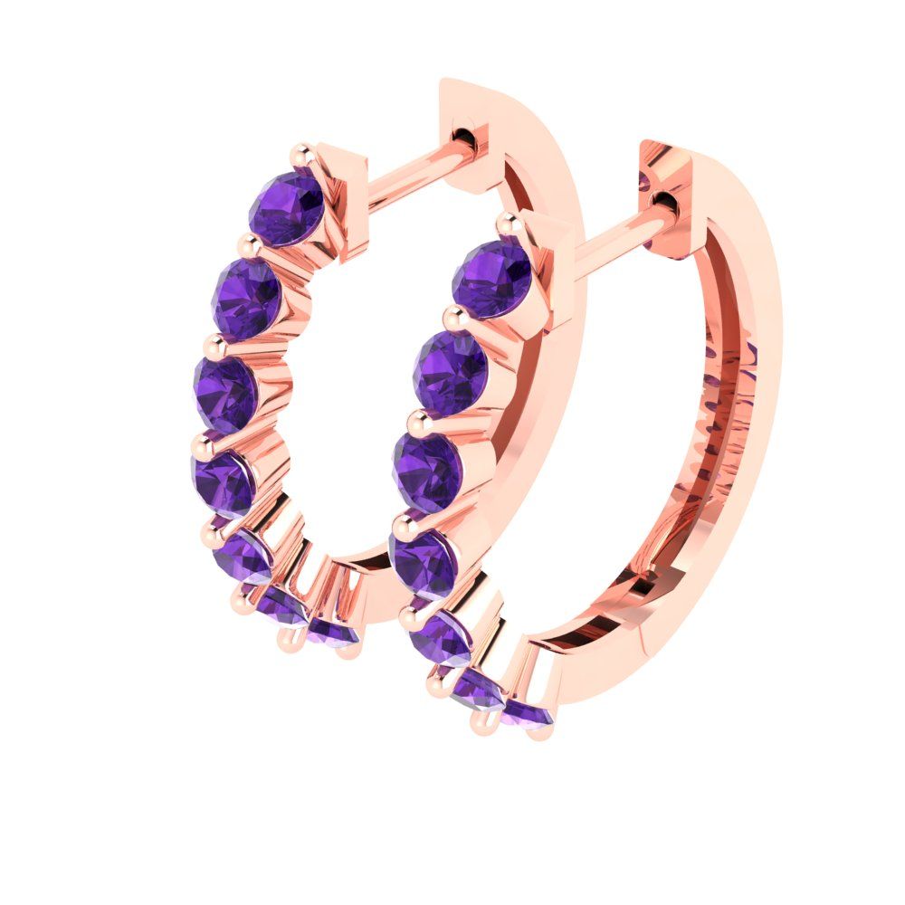 0.84cttw Amethyst Gold-Plated 925 Silver Lever Back Hoop Earrings