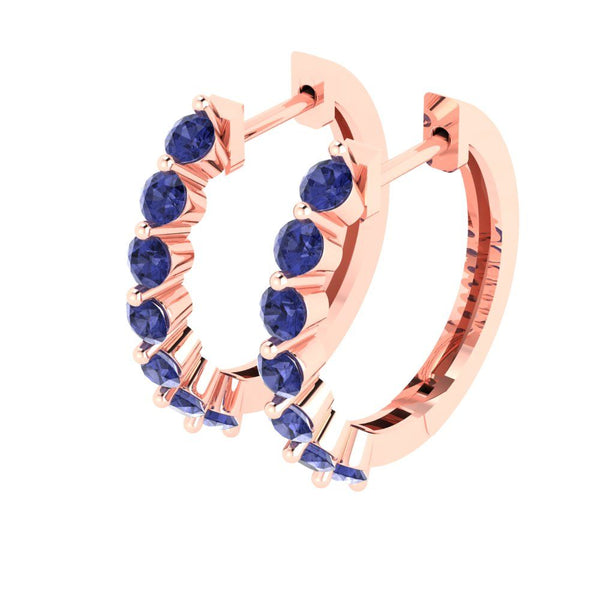 0.7 ct Brilliant Round Cut Hoop Simulated Tanzanite Stone Rose Gold Earrings Lever Back