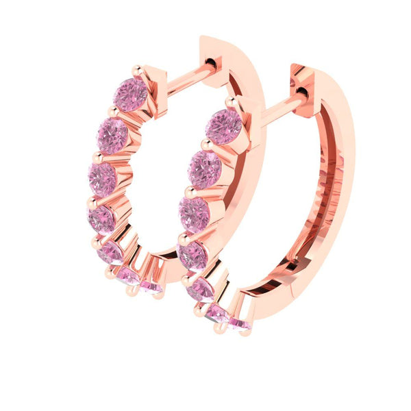 0.7 ct Brilliant Round Cut Hoop Pink Simulated Diamond Stone Rose Gold Earrings Lever Back