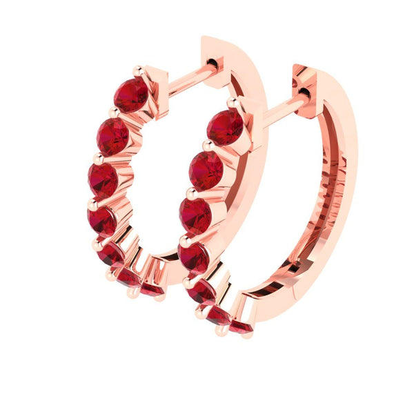 0.7 ct Brilliant Round Cut Hoop Simulated Ruby Stone Rose Gold Earrings Lever Back