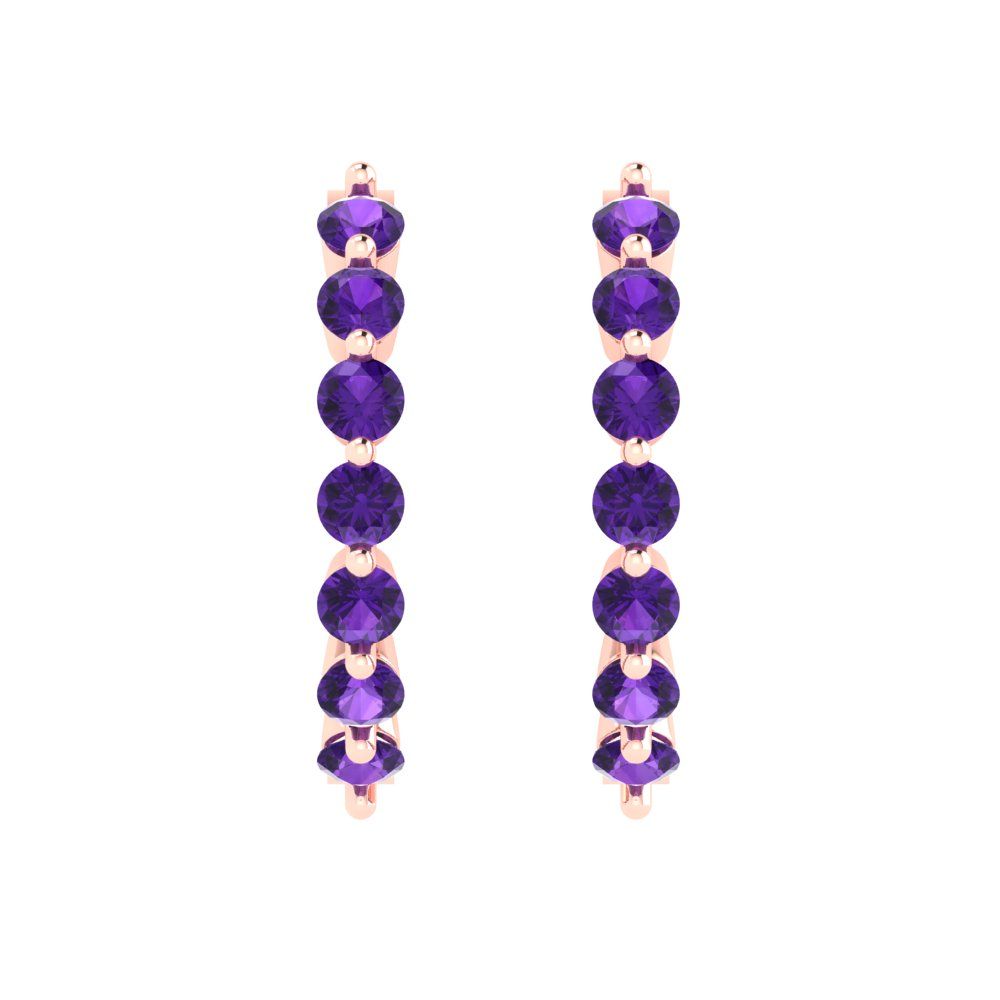 0.84cttw Amethyst Gold-Plated 925 Silver Lever Back Hoop Earrings