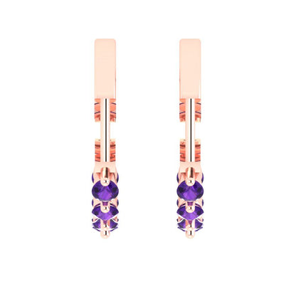 0.84cttw Amethyst Gold-Plated 925 Silver Lever Back Hoop Earrings