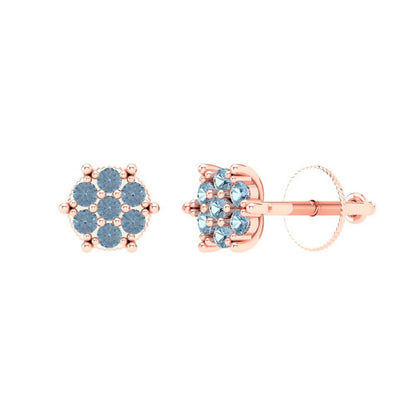 0.35cttw Aquamarine Gold-Plated 925 Silver Screw Back Stud Earrings
