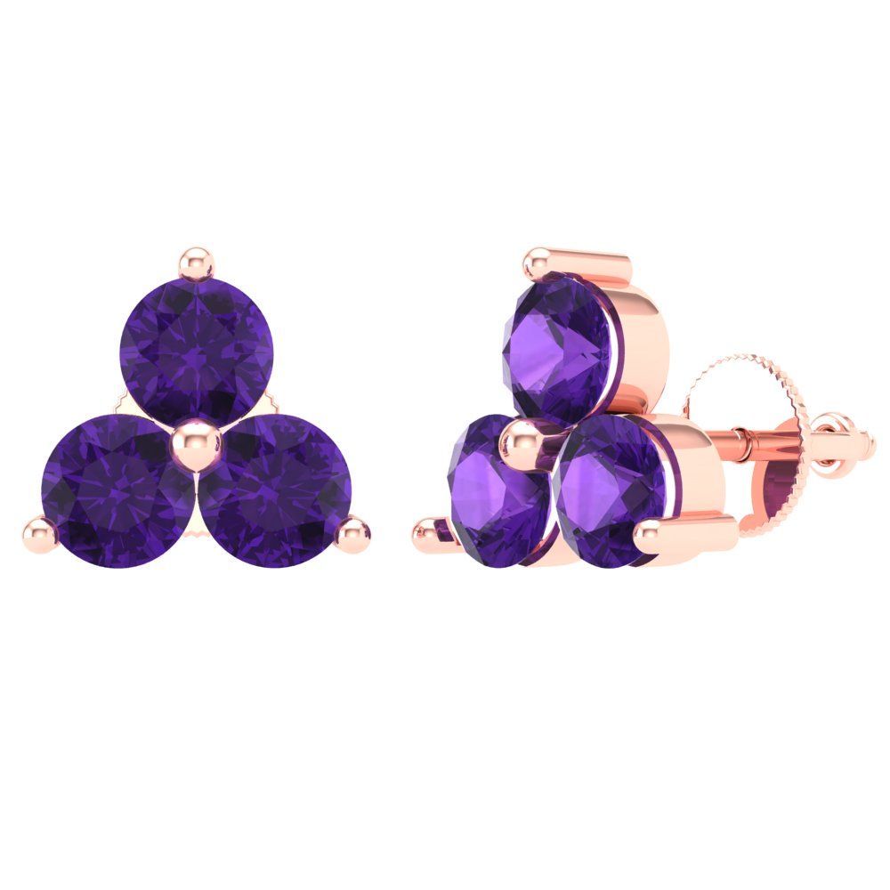 3cttw Amethyst Gold-Plated 925 Silver Screw Back Stud Earrings
