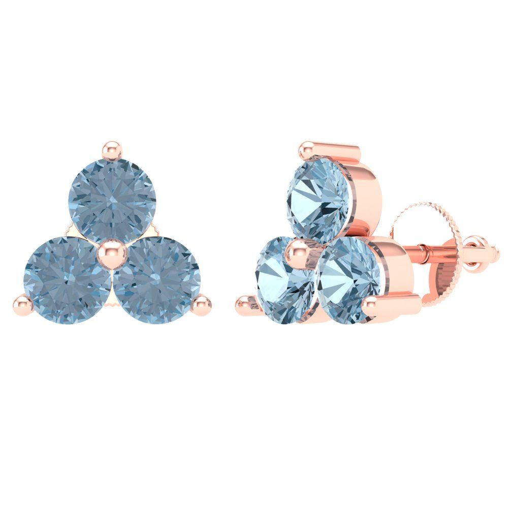 3cttw Aquamarine Gold-Plated 925 Silver Screw Back Stud Earrings