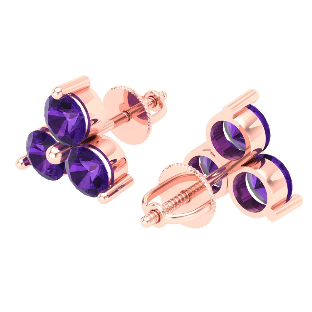 3cttw Amethyst Gold-Plated 925 Silver Screw Back Stud Earrings