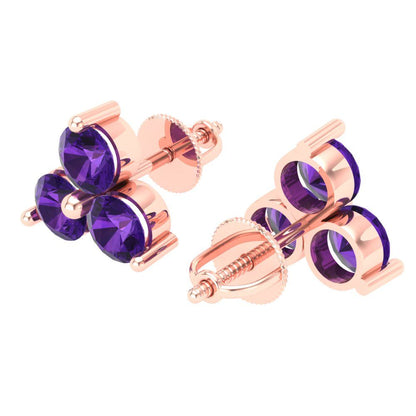 3cttw Amethyst Gold-Plated 925 Silver Screw Back Stud Earrings