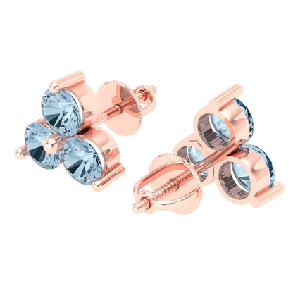 3cttw Aquamarine Gold-Plated 925 Silver Screw Back Stud Earrings