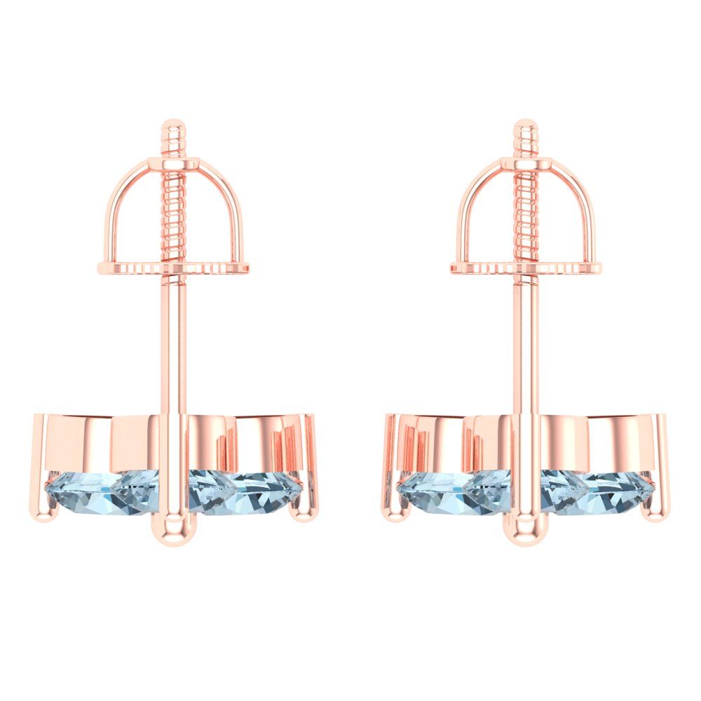 3cttw Aquamarine Gold-Plated 925 Silver Screw Back Stud Earrings