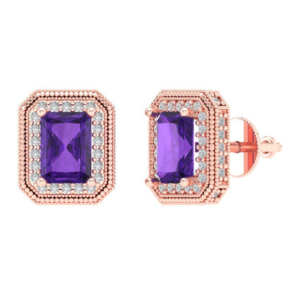 2.44cttw Amethyst Gold-Plated 925 Silver Screw Back Stud Earrings
