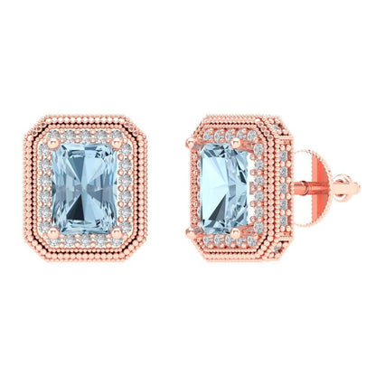 2.44cttw Aquamarine Gold-Plated 925 Silver Screw Back Stud Earrings