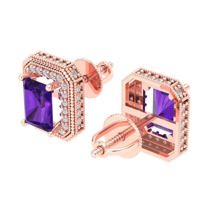 2.44cttw Amethyst Gold-Plated 925 Silver Screw Back Stud Earrings