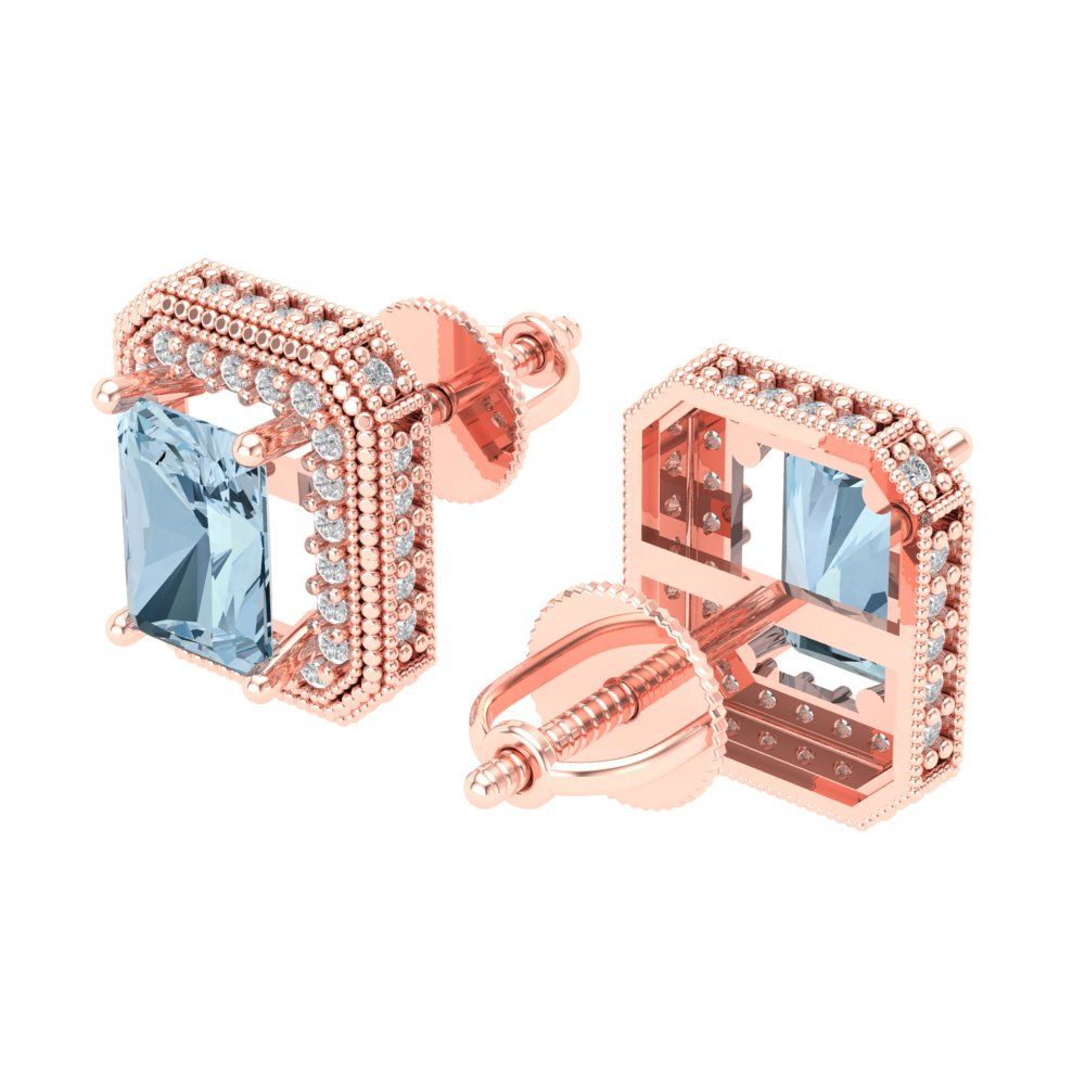 2.44cttw Aquamarine Gold-Plated 925 Silver Screw Back Stud Earrings