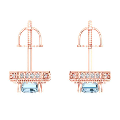 2.44cttw Aquamarine Gold-Plated 925 Silver Screw Back Stud Earrings