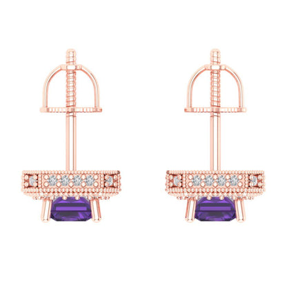 2.44cttw Amethyst Gold-Plated 925 Silver Screw Back Stud Earrings