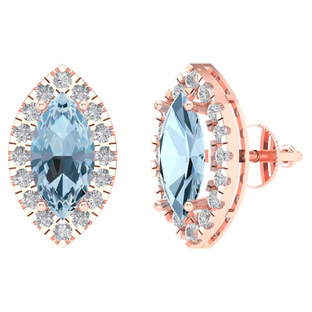 3.8cttw Aquamarine Gold-Plated 925 Silver Screw Back Stud Earrings