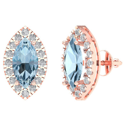 3.8cttw Aquamarine Gold-Plated 925 Silver Screw Back Stud Earrings