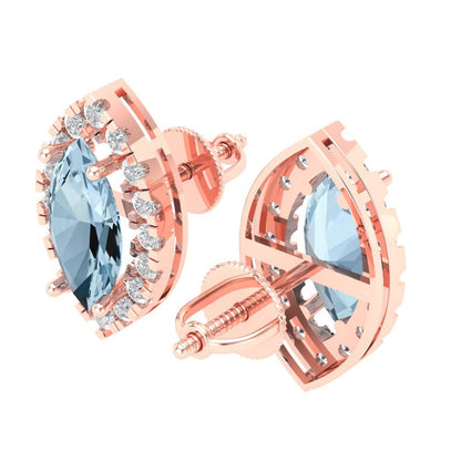 3.8cttw Aquamarine Gold-Plated 925 Silver Screw Back Stud Earrings