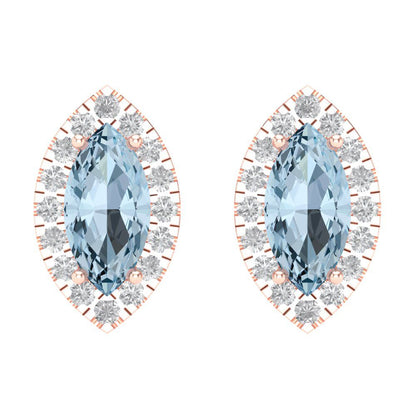 3.8cttw Aquamarine Gold-Plated 925 Silver Screw Back Stud Earrings