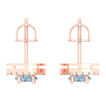 3.8cttw Aquamarine Gold-Plated 925 Silver Screw Back Stud Earrings