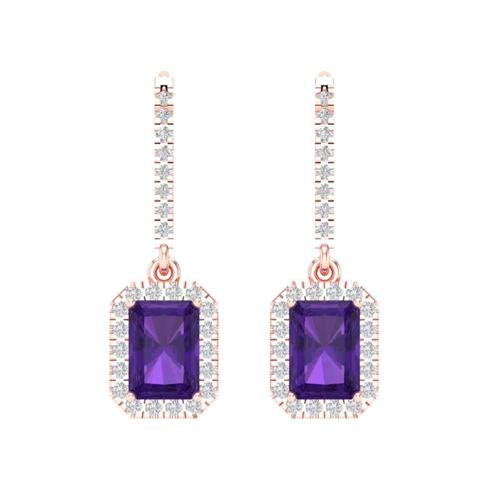 5.8072cttw Amethyst Gold-Plated 925 Silver Lever Back Drop Dangle Earrings